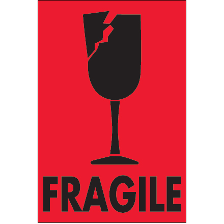 2 x 3" - "Fragile" (Fluorescent Red) Labels